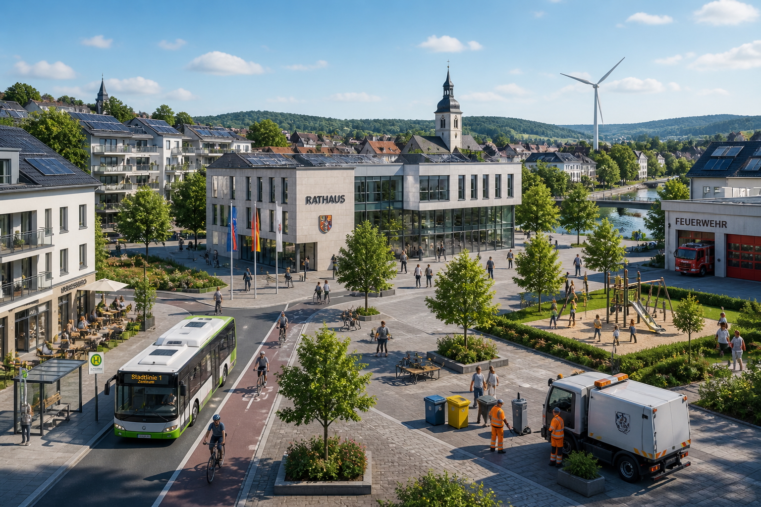 Stadtbild von Trier mit Verwaltungs- und Gewerbebauten